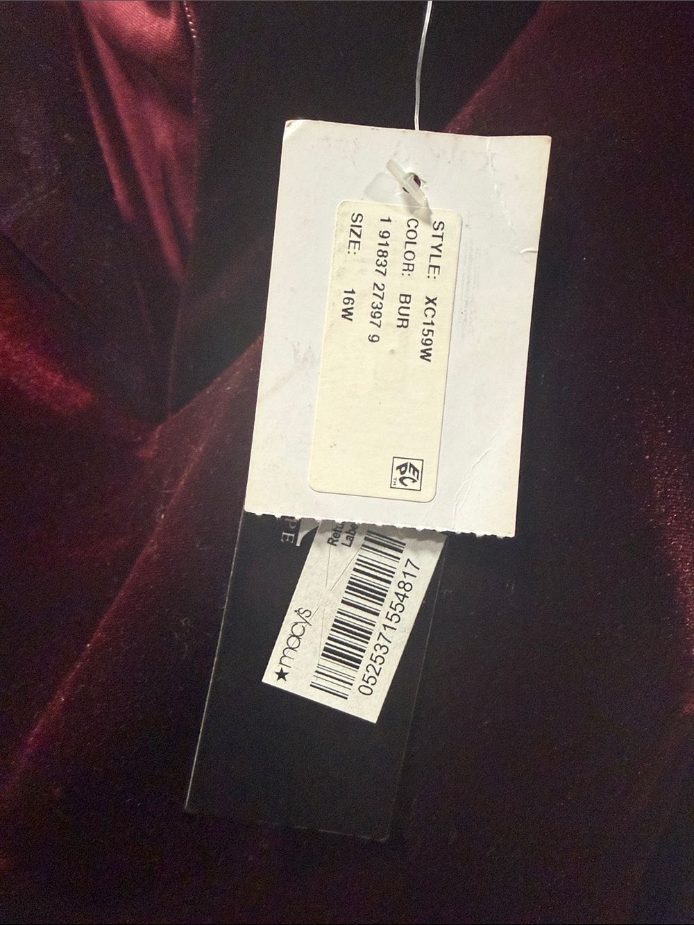 XSCAPE Womens Burgundy Velvet V Neck Full-Length Evening Sheath Dress Plus 16W - Picture 3 of 3